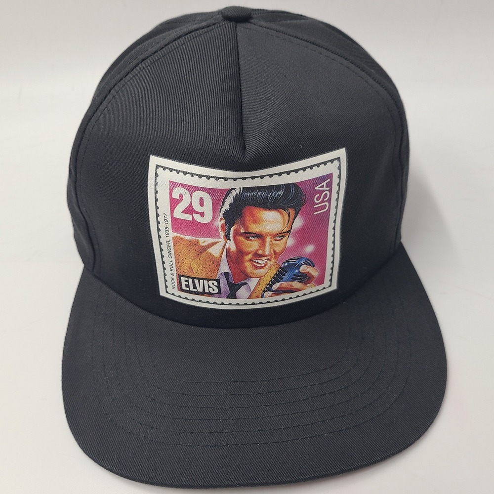 Vintage Elvis Presley Hat Snapback Black USA Stamp 1992 Logo 90s Rock & Roll Men